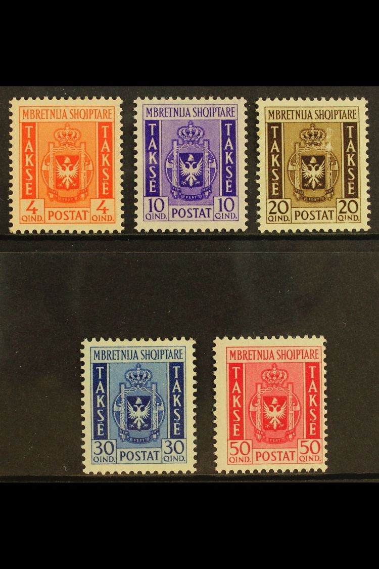 ALBANIA  POSTAGE DUES 1940 Complete Set (Sassone 1/5, Michel 35/39, SG D373/77), Very Fine Mint, Fresh. (5 Stamps) For M - Otros & Sin Clasificación