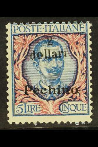 CHINA  PEKING 1918-19 2d On 5L  Blue & Rose, Overpinted In Turin, Sassone 27, SG 27, Signed J. Oliva And Never Hinged Mi - Autres & Non Classés