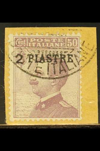 LEVANT -  OFFICES IN CONSTANTINOPLE  1908 2pi On 50c Violet, Sassone 5, Very Fine Used, Well-centered & Tied To Piece By - Autres & Non Classés