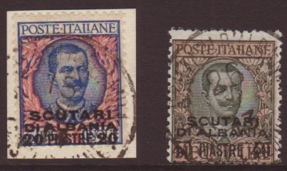 SCUTARI  1909-11 20pi On 5 L. And 40pi On 10 L. Sass 7/8, Fine Cds Used, The 20pi On Original Piece. (2) For More Images - Otros & Sin Clasificación