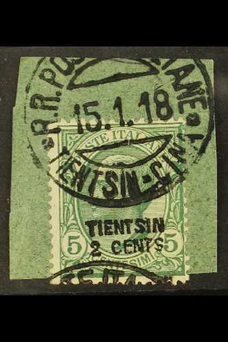 TIENTSIN  1917 2c On 5c Green "TIENTSIN" Overprint, Sassone 1, SG 31, Fine Used On Piece Tied By Fully Dated "R. R. Post - Sonstige & Ohne Zuordnung