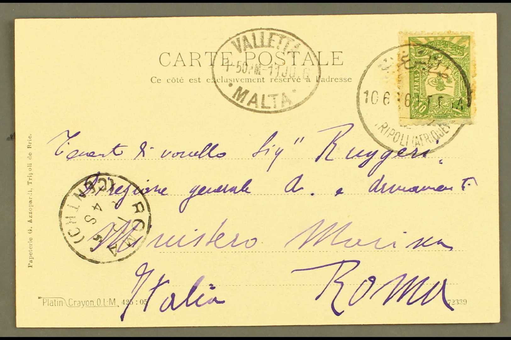 TRIPOLI (LIBYA) 1906  (June) Picture Postcard Of Rue Principale De Tripoli, Bearing 10pa To Rome, Italy, With Good Clear - Otros & Sin Clasificación
