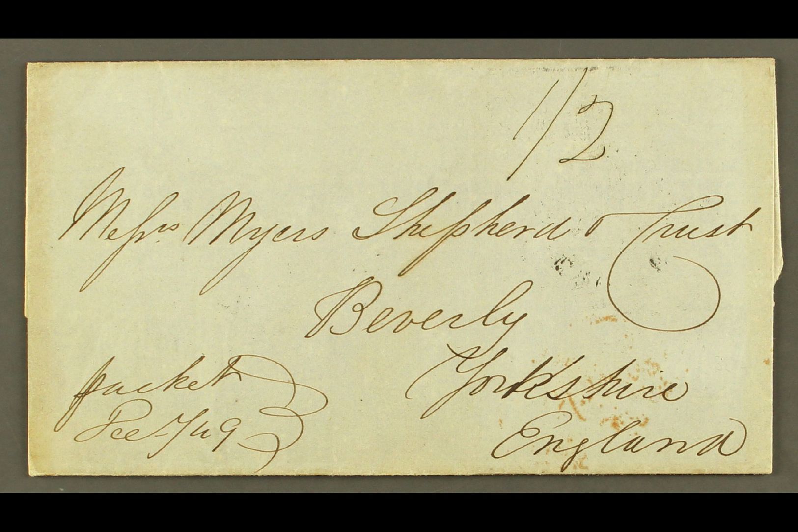 1849  (Dec) Stampless Cover To Beverley, England With Manuscript "1/2"; On Reverse Montego Bay Cds Plus Transits And Bev - Jamaïque (...-1961)