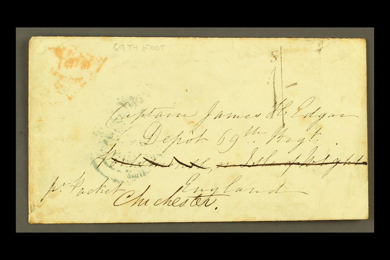 1851  Stampless Envelope From An Advance Party Of The 69th Foot In Jamaica Addressed To The 69th Regiment Depot "Portsmo - Jamaica (...-1961)