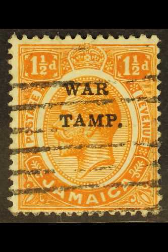 1916  1½d Orange Ovptd "War Stamp" Variety "S In Stamp Omitted", SG 71b, Fine  Used. Ex Napier. For More Images, Please  - Jamaïque (...-1961)