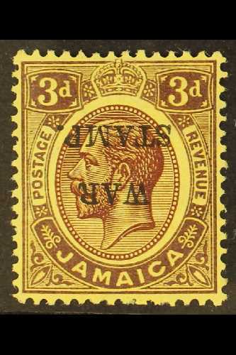 1917  3d Purple On Yellow, Ovptd "War Stamp", Variety "ovpt Inverted", SG 75c, Very Fine Mint. Ex Napier. For More Image - Jamaica (...-1961)
