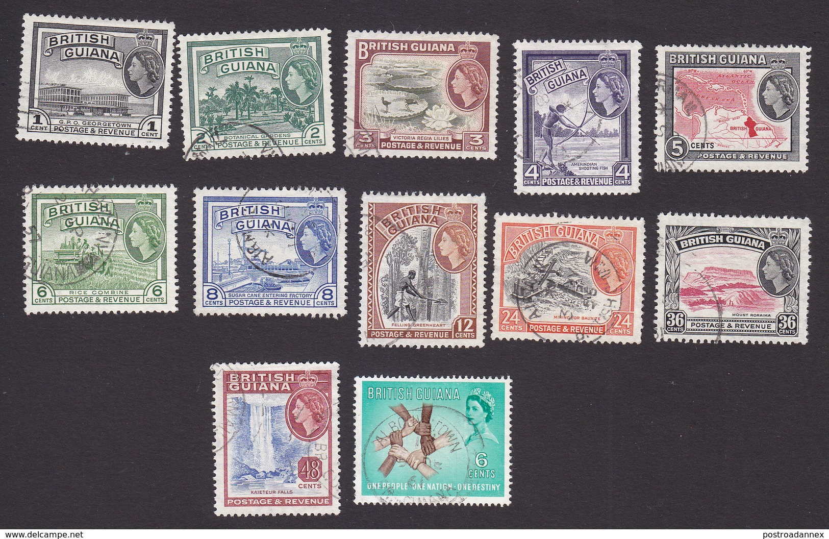 British Guiana, Scott #253-263, 269, Used, Scenes Of British Guiana, Issued 1954-61 - British Guiana (...-1966)