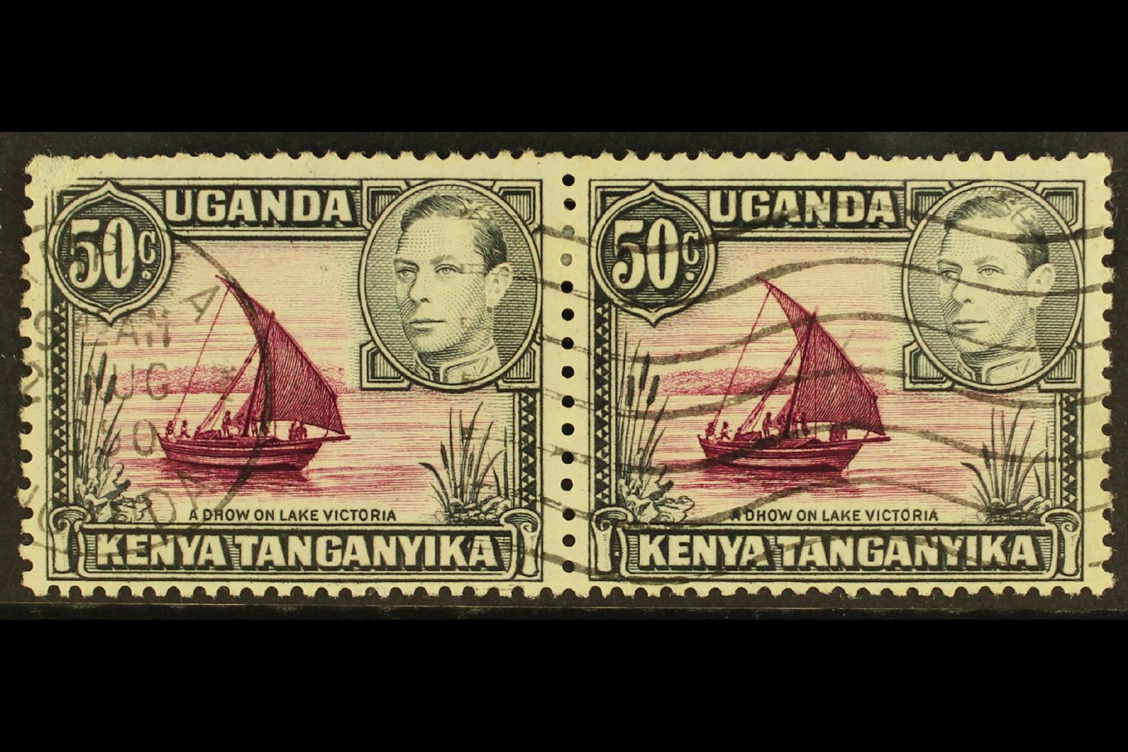 1950  50c Purple And Black, Horizontal Pair, One With Dot Removed, SG 144eb, Neatly Cancelled, Surface Scuff To Upper Le - Vide