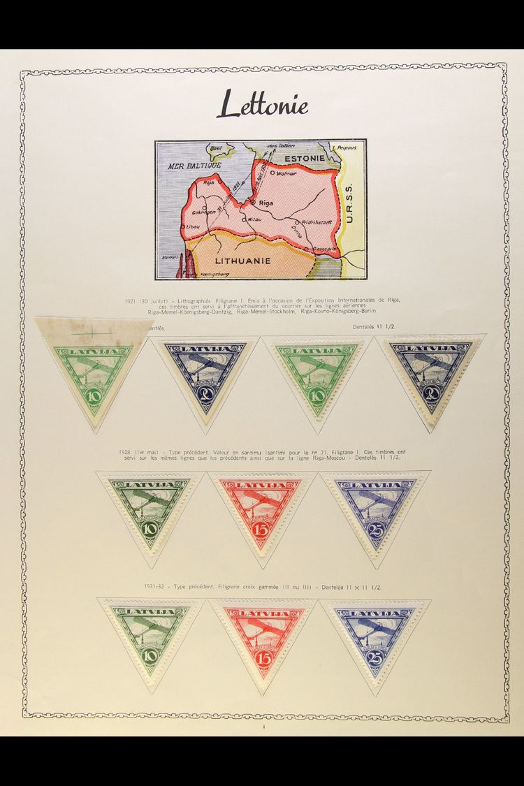 1921-32 FINE MINT AIR POST STAMPS COLLECTION  Presented Neatly On Printed Pages. Includes 1921 10r And 20r (both Perf An - Lettonie