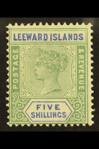 1890  5s Green And Blue, SG 8, Fine Lightly Hinged Mint. For More Images, Please Visit Http://www.sandafayre.com/itemdet - Leeward  Islands