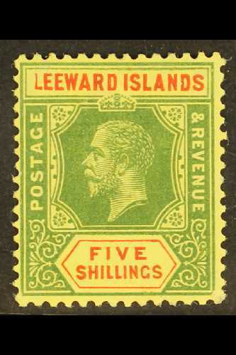 1912-22  5s Green And Red On Yellow, SG 57, Variety Thin Deformed "L", Very Fine Mint. For More Images, Please Visit Htt - Leeward  Islands