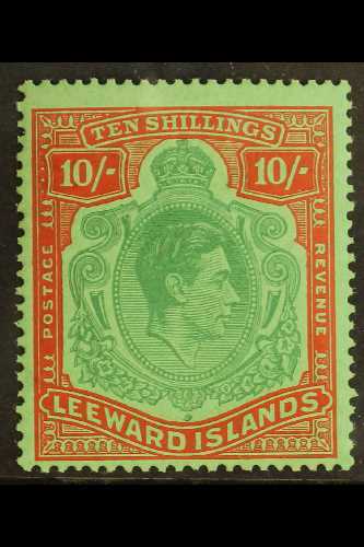 1947  10s Ordinary Paper, Deep Green & Deep Vermillion / Green, SG 113c, Never Hinged Mint For More Images, Please Visit - Leeward  Islands