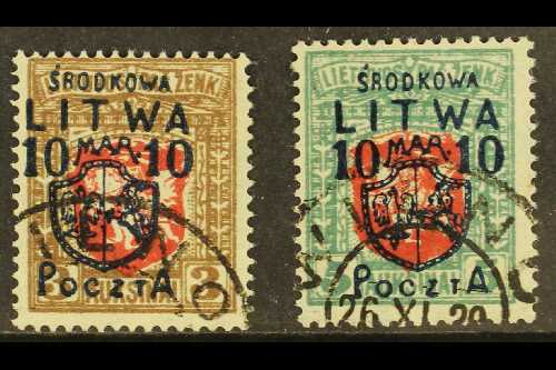 CENTRAL LITHUANIA - POLISH OCCUPATION  1920 10m On 3a Red And Brown And 10m On 5a Red And Blue Green, Mi 12/13, Superb C - Lituanie