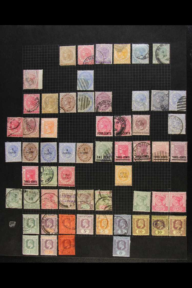 1867-1941 MINT & USED COLLECTION  On Three Busy Album Pages, We See QV Wmk Crown CC To 30c Used, Wmk Crown CA Mint Or Us - Straits Settlements