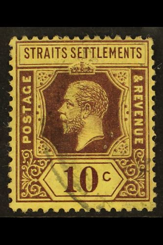 1912-23  10c Purple On Yellow Showing DOUBLING OF THE DESIGN, SG 202, Fine Used. For More Images, Please Visit Http://ww - Straits Settlements