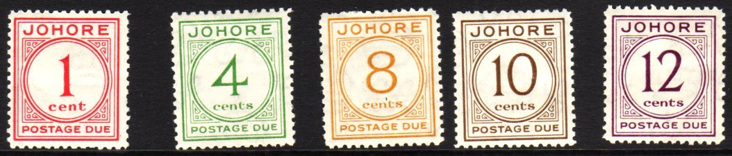 JOHORE  1938 POSTAGE DUE Complete Set, SG D1/D5, Very Fine Mint. (5 Stamps) For More Images, Please Visit Http://www.san - Autres & Non Classés