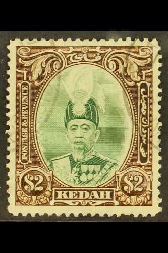 KEDAH  1937 $2 Green And Brown Sultan, SG 67, Very Fine Used. For More Images, Please Visit Http://www.sandafayre.com/it - Otros & Sin Clasificación