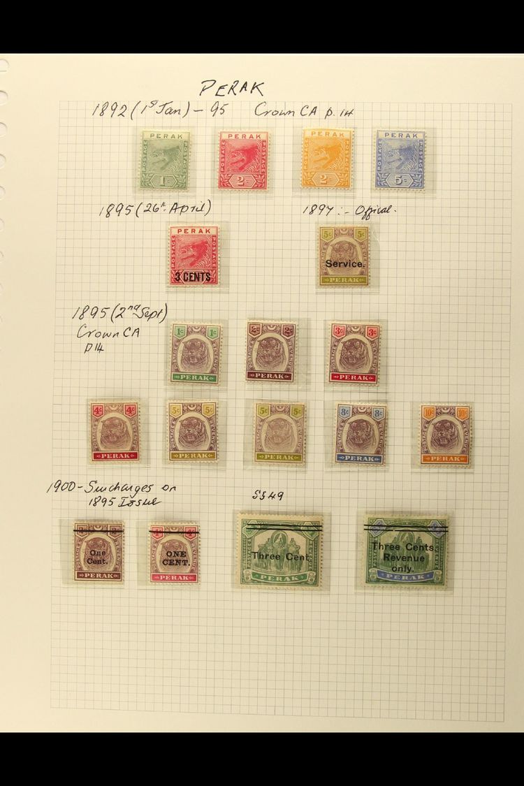 PERAK  1892-1971 FINE FRESH MINT Collection In Hingeless Mounts On Album Pages, The Later Issues Never Hinged. Note 1895 - Otros & Sin Clasificación