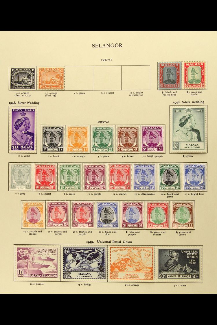 SELANGOR  1941-1970 VERY FINE MINT Collection On Printed Leaves. With 1941 2c Orange Perf 14 (SG 70a), 1941 $1 & $2 Sult - Otros & Sin Clasificación