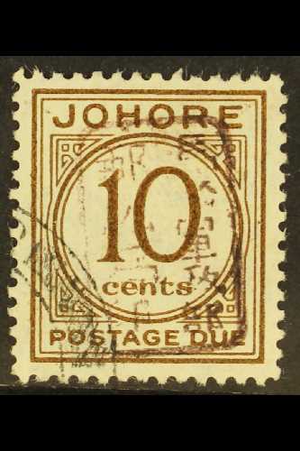 POSTAGE DUES  JOHORE 1943 10c Brown With Brown Single Line Chop, SG JD4, Very Fine Used. For More Images, Please Visit H - Otros & Sin Clasificación