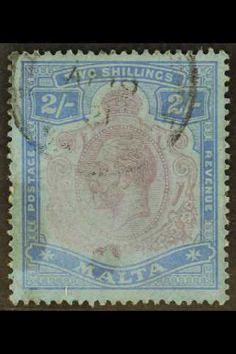 1914-21  2s Purple & Bright Blue On Blue With DAMAGED LEAF AT BOTTOM RIGHT Variety, SG 86f, Used, Some Small Spots And F - Malta (...-1964)