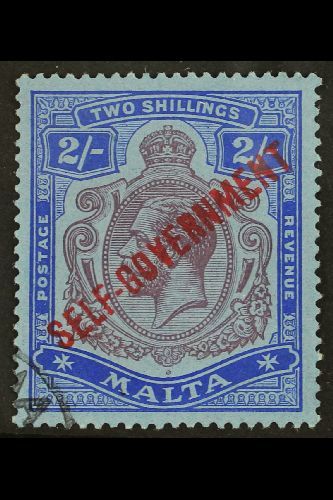 1922  2s Purple And Blue/blue, Wmk Mult Crown CA, Overprinted "SELF-GOVERNMENT", SG 111, Very Fine Used With Neat Corner - Malta (...-1964)