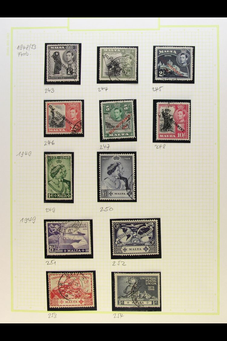 1937-84 FINE USED COLLECTION  An All Different Collection On Album Pages Which Includes 1938-43 Set To 5s, 1948-53 Self  - Malta (...-1964)