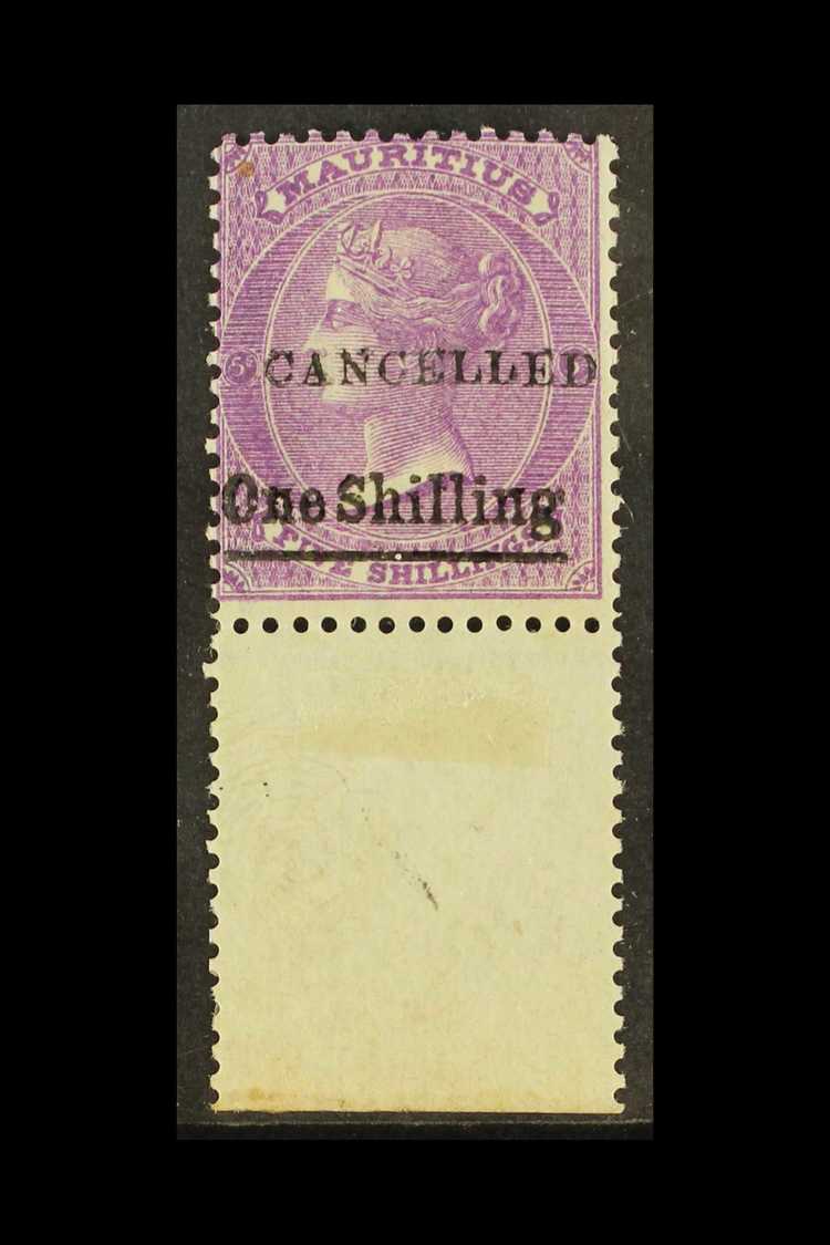 1877  1s On 5s Bright Mauve With "Cancelled" Overprint, SG 82, Fine Never Hinged Mint Marginal Example (hinged Only On S - Mauricio (...-1967)