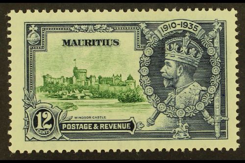 1935  Silver Jubilee 12c Green And Indigo With Diagonal Line By Turret Variety, SG 246f, Very Fine Mint. For More Images - Mauricio (...-1967)