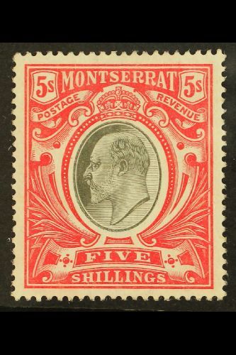 1903  KEVII 5s Black And Scarlet, Wmk Crown CC, SG 23, Very Fine Lightly Hinged Mint. For More Images, Please Visit Http - Montserrat