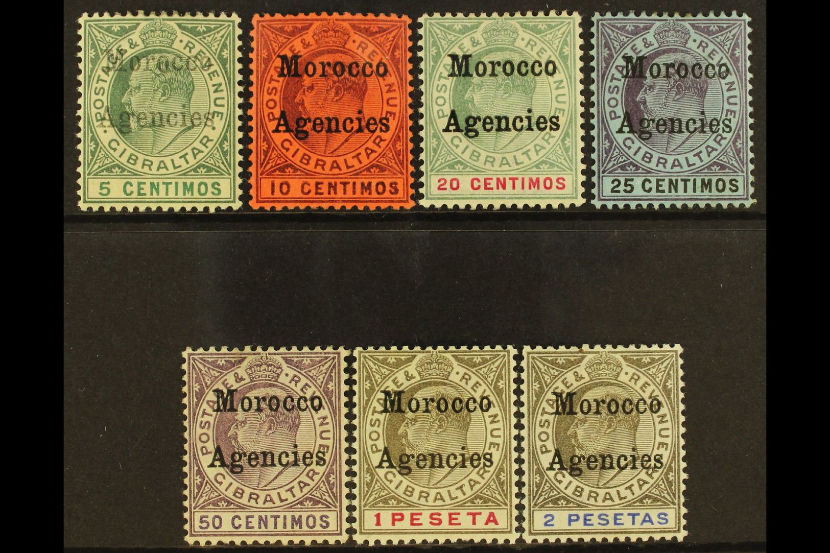 1903-05  Overprints On Gibraltar Complete Set, SG 17/23, Fine Mint. (7 Stamps) For More Images, Please Visit Http://www. - Otros & Sin Clasificación