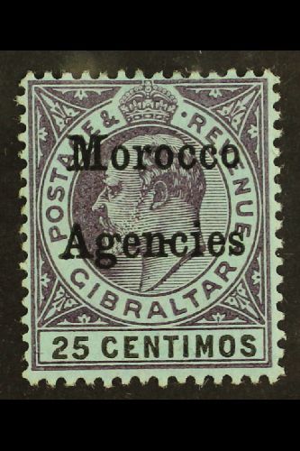 GIBRALTAR ISSUES OVERPRINTED  1903-05 25c Purple And Black/blue With Hyphen Between "nc", SG 20c, Very Fine Mint. For Mo - Autres & Non Classés