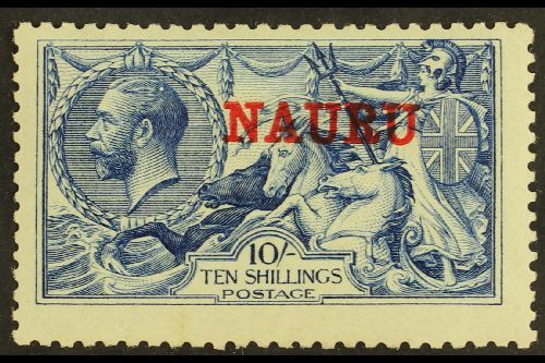 1916 - 1923  10s Deep Bright Blue, De La Rue Seahorse, SG 23d, Fine Mint, Centred Slightly High, But With Lovely Rich Co - Nauru