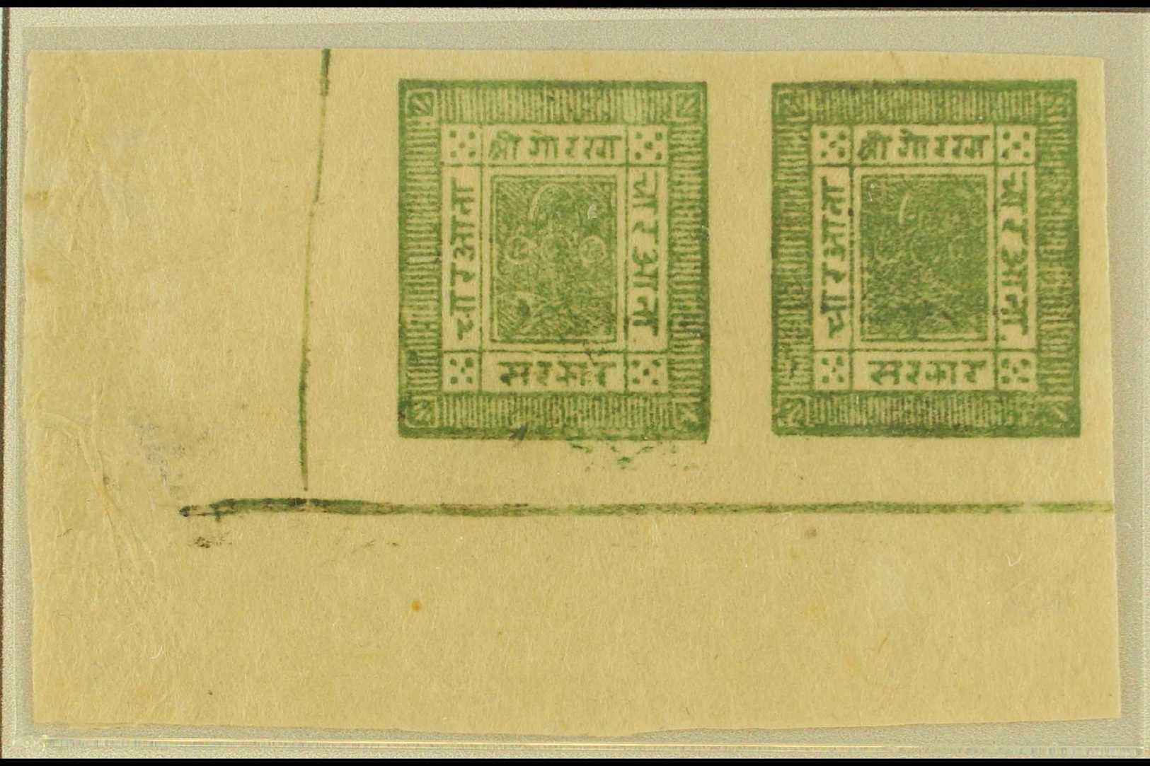 1886-9  4a Green, Slightly Blurred Impressions, Corner Marginal Pair, Setting 3/8, Positions 57/8, SG 12, Scott 9, Unuse - Népal
