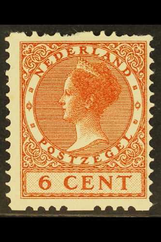 1924-26  (no Watermark) Wilhelmina 6c Chestnut With Interrupted Perf On Two Sides (NVPH R7, SG 278cB), Fine Mint. For Mo - Otros & Sin Clasificación