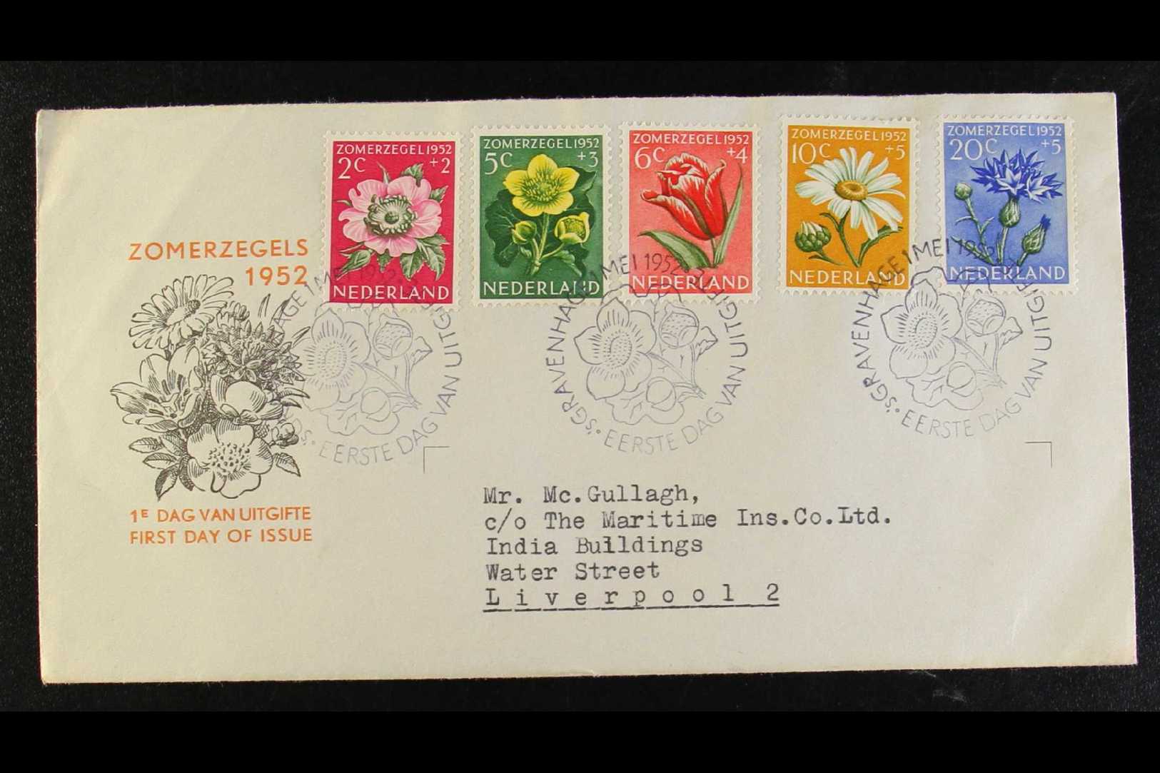 1952  (1 May) Cultural And Social Relief Fund Set (SG 749/53, NVPH 583/87, On Illustrated FDC, Neat Typed Address. For M - Otros & Sin Clasificación