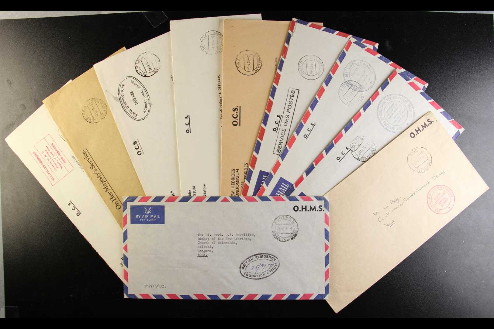 OFFICIAL MAIL  Addressed To Various Officials And The Bishop Of The New Hebrides, We See Range Of Internal Official Mail - Autres & Non Classés