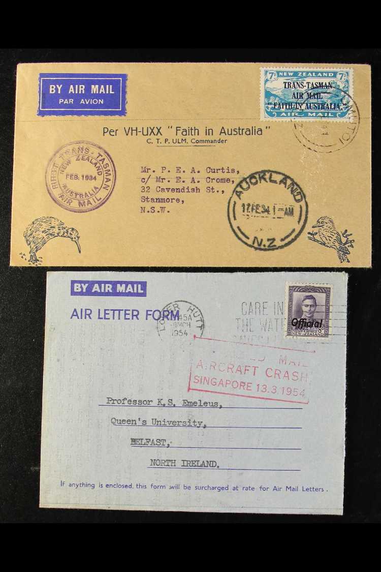 1934-1981 COVERS HOARD  With 1934 7d Trans-Tasman On "Faith In Australia"  First Flight Cover With Special Cachet; Then  - Otros & Sin Clasificación