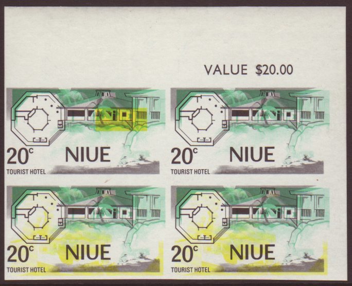 1975  20c Tourist Hotel Issues, SG 197, IMPERF PROOF Marginal Block Of 4, Superb Never Hinged Mint (1 Block Of 4) For Mo - Niue