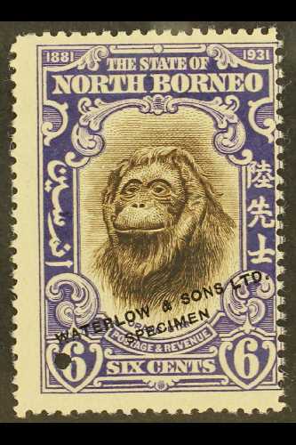 1931  6c Orang-Utan BNBC Anniversary SAMPLE COLOUR TRIAL In Brown And Violet (issued In Black And Orange), Unused With S - Bornéo Du Nord (...-1963)