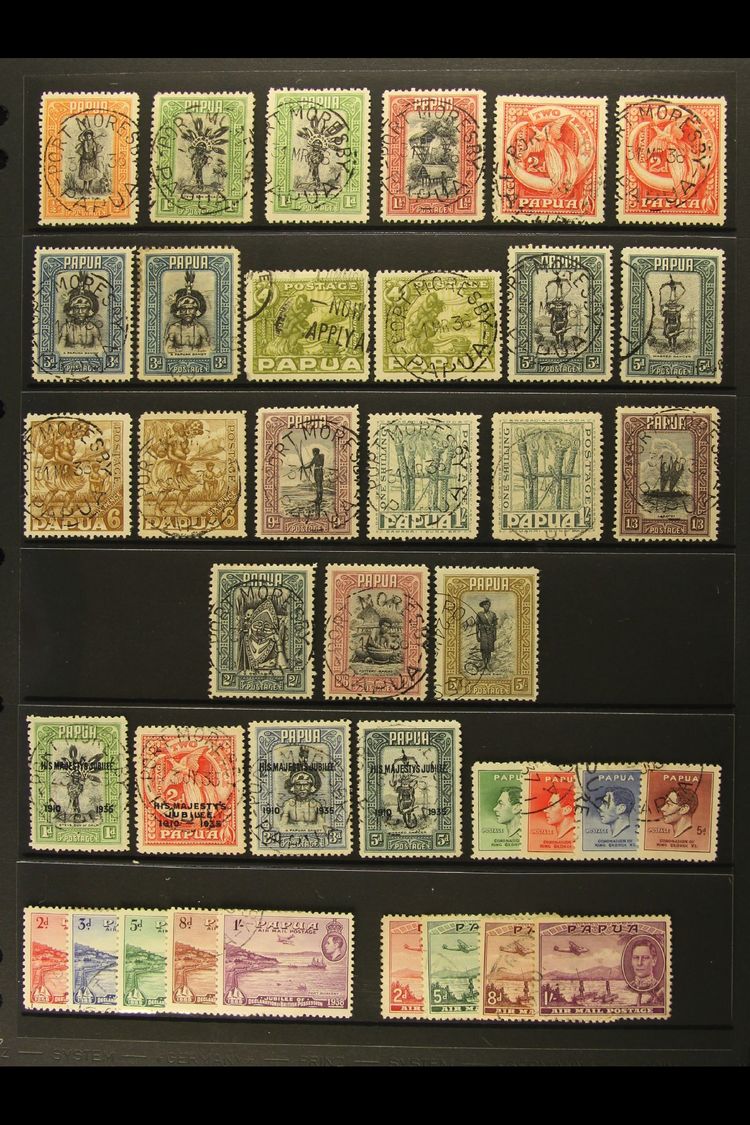 1932-39 USED SELECTION  On A Stock Page. Includes 1932-40 Pictorial Set With Some Shades To 5s, 1935 Jubilee Set, 1938 A - Papouasie-Nouvelle-Guinée