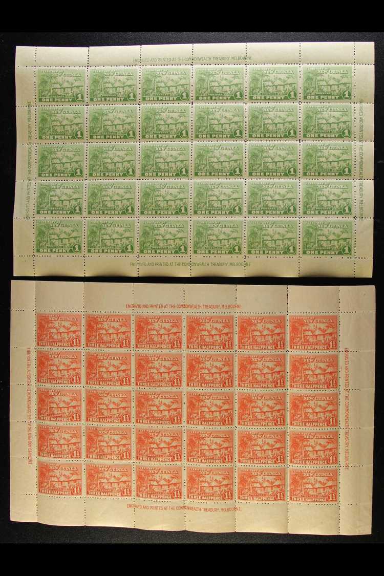 1925-27  "Native Village" 1d Green And 1½d Orange-vermilion (SG 126 & 126a), Never Hinged Mint Complete Sheets Of Thirty - Papouasie-Nouvelle-Guinée