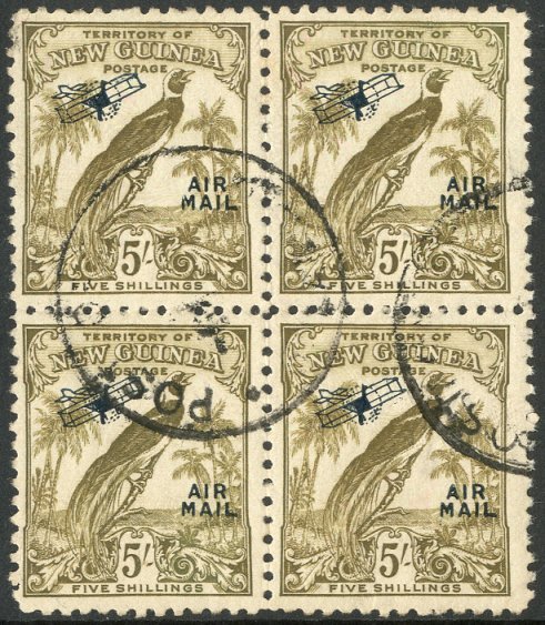 1932-34  Air 5s Olive-brown SG 201, Superb Cds Used Block Of Four. For More Images, Please Visit Http://www.sandafayre.c - Papúa Nueva Guinea