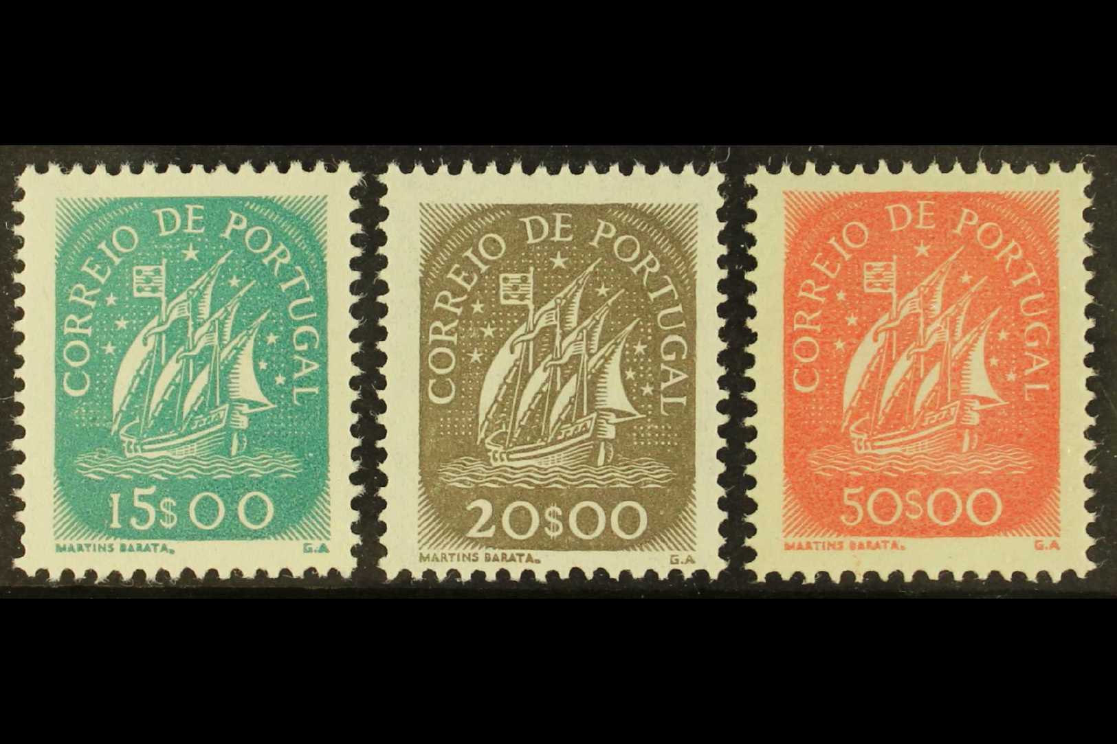 1943 - 49  15E, 20E And 50E Caravel Top Values, SG 956/8, Superb Never Hinged Mint. (3 Stamps) For More Images, Please V - Autres & Non Classés