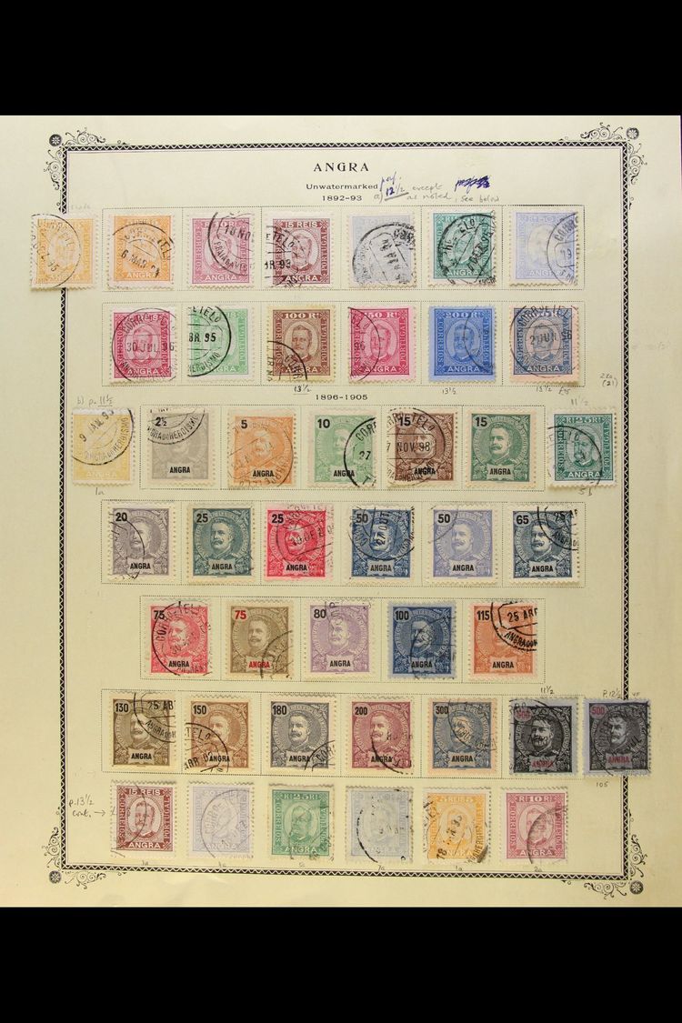 ANGRA  1892-1905 USED COLLECTION On A Printed Page With 1892-93 Carlos Range With Some Perf Variants And All Values To 3 - Autres & Non Classés