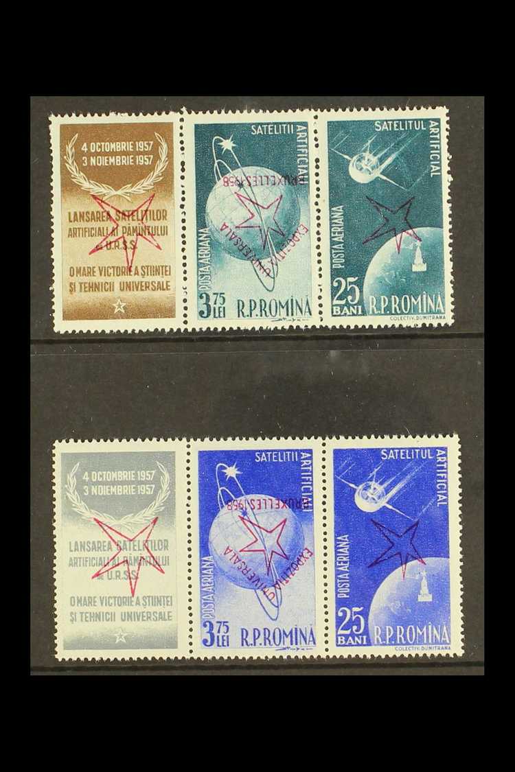 1958  Brussels Exhibition Set With OVERPRINTS INVERTED, Mi 1717/1720, As Two NHM Se-tenant Strips With Labels (4 Stamps  - Autres & Non Classés