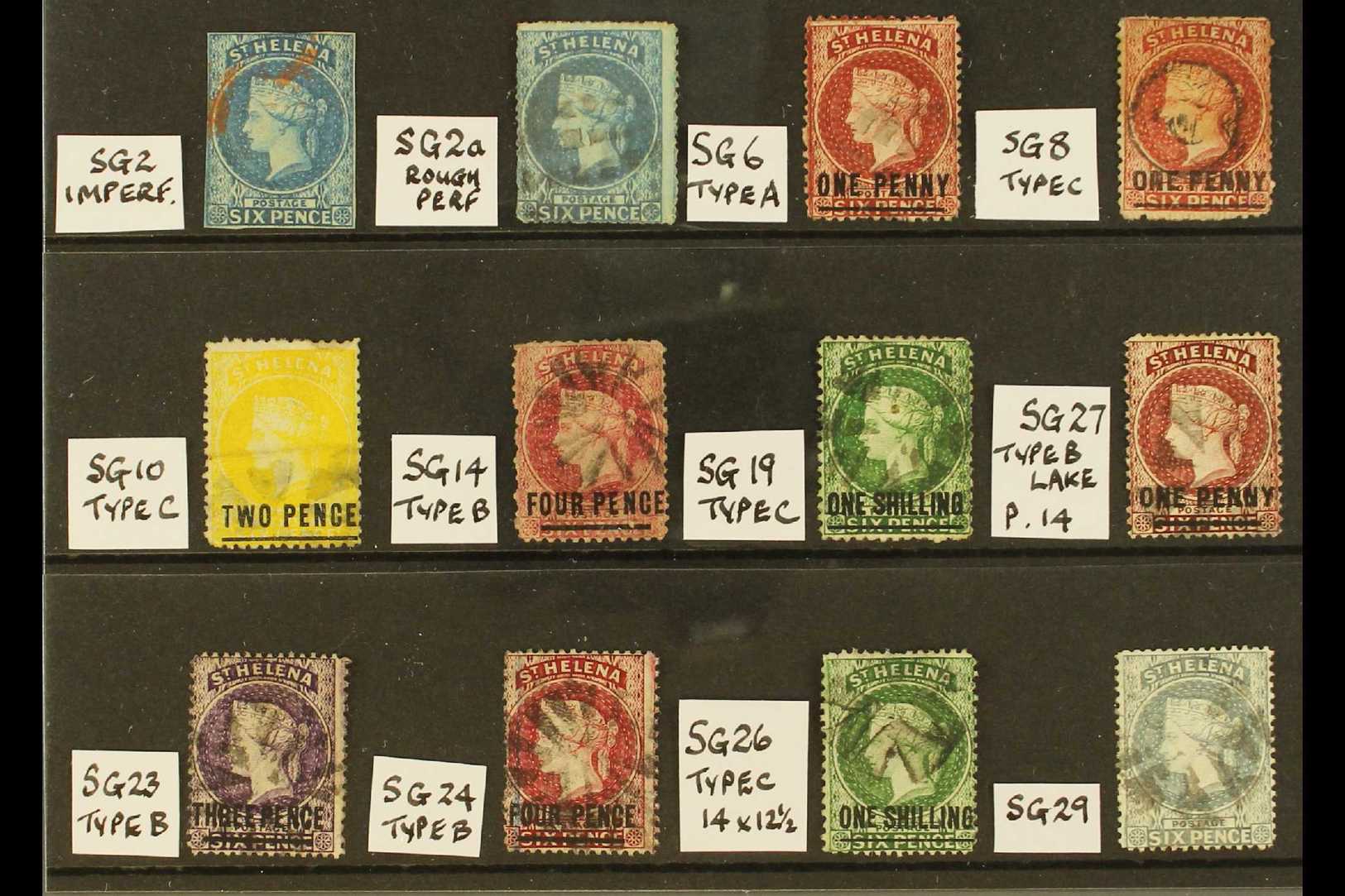 1861- 80 USED VICTORIA ISSUES  On A Stock Card, Includes 6d Blue Values, SG 2 (with 4 Margins Cut Close) & 2a, Then A Se - Sainte-Hélène
