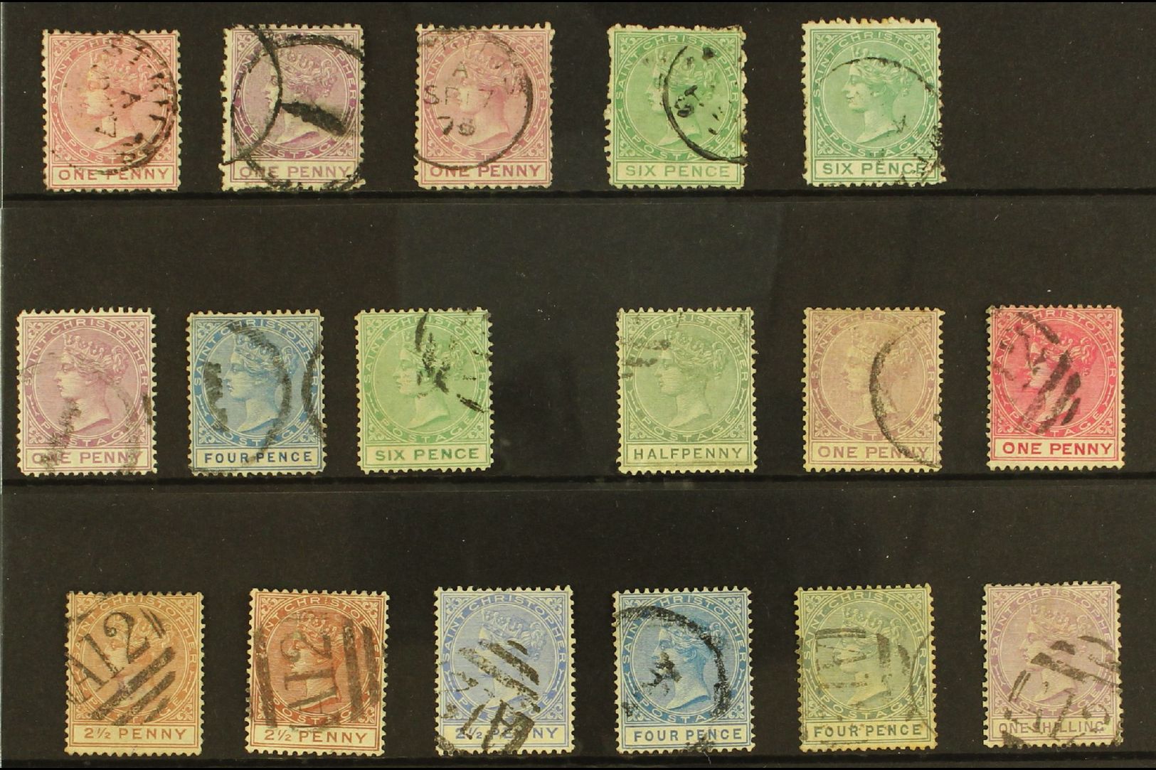 1870-90 USED SELECTION  Presented On A Stock Card. Includes 1870-82 Wmk CC (perf 12½) 1d Dull Rose, 1d Magenta (two Shad - San Cristóbal Y Nieves - Anguilla (...-1980)