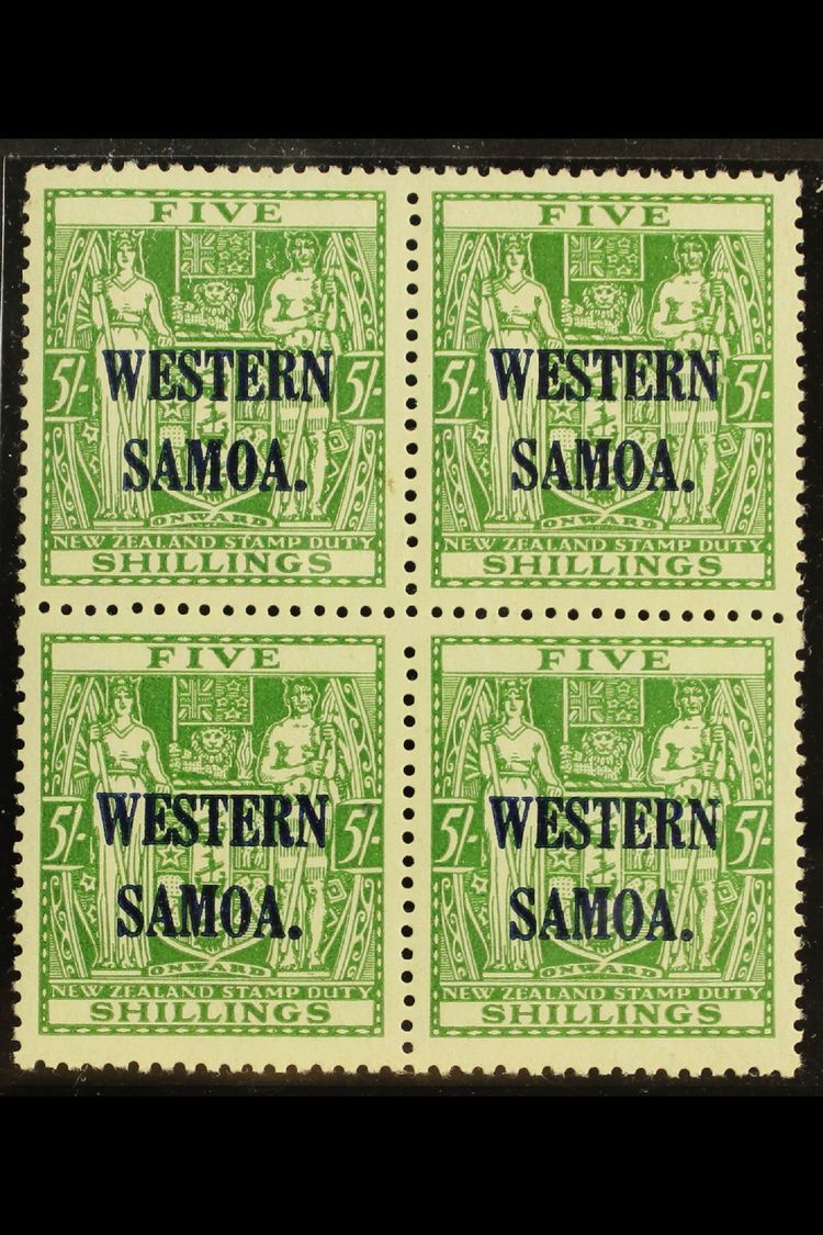1945-53  5s Green Postal Fiscal, SG 208,never Hinged Mint Block Of Four. (4 Stamps) For More Images, Please Visit Http:/ - Samoa