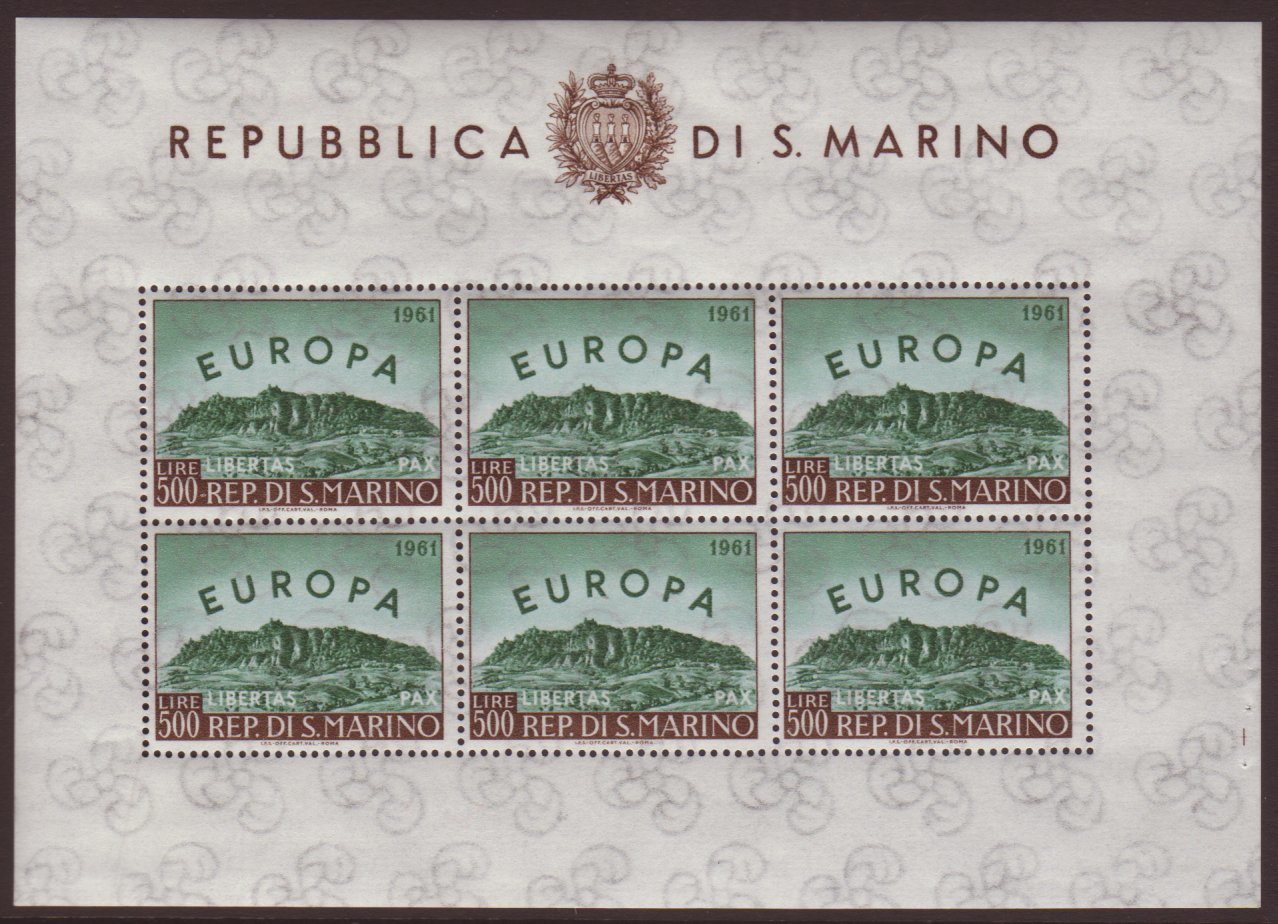 1961  500L Europa (SG 640) COMPLETE SHEETLET OF SIX STAMPS (Sass Foglietti 23) Very Fine Never Hinged Mint. For More Ima - Autres & Non Classés
